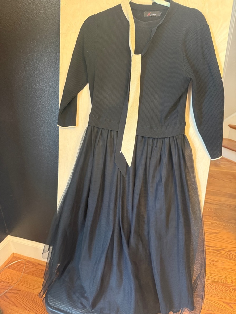 Black Midi Dress with Tie Neck by Unbranded